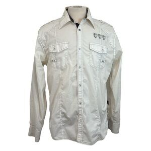 Roar Mens XXL White Embroidered Wings Shirt L/S Button Up Rock Biker Style Y2K